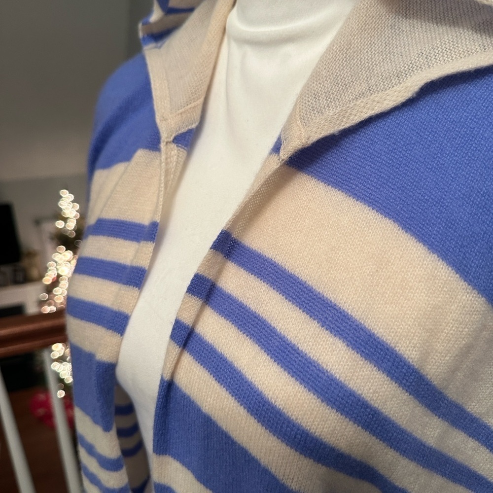 Lilly Pulitzer Avion Cashmere Cardigan Hoodie Blue Stripe Cape One Size - Picture 3 of 14